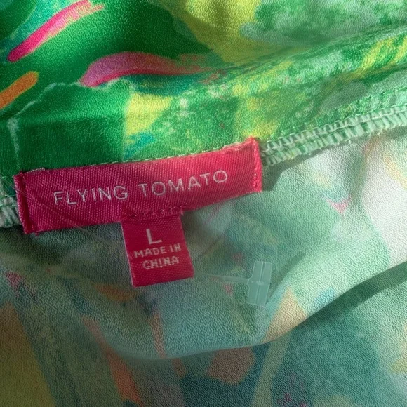 Flying Tomato Womens Green Print Tie Crop Blouse Size L - Picture 4 of 4